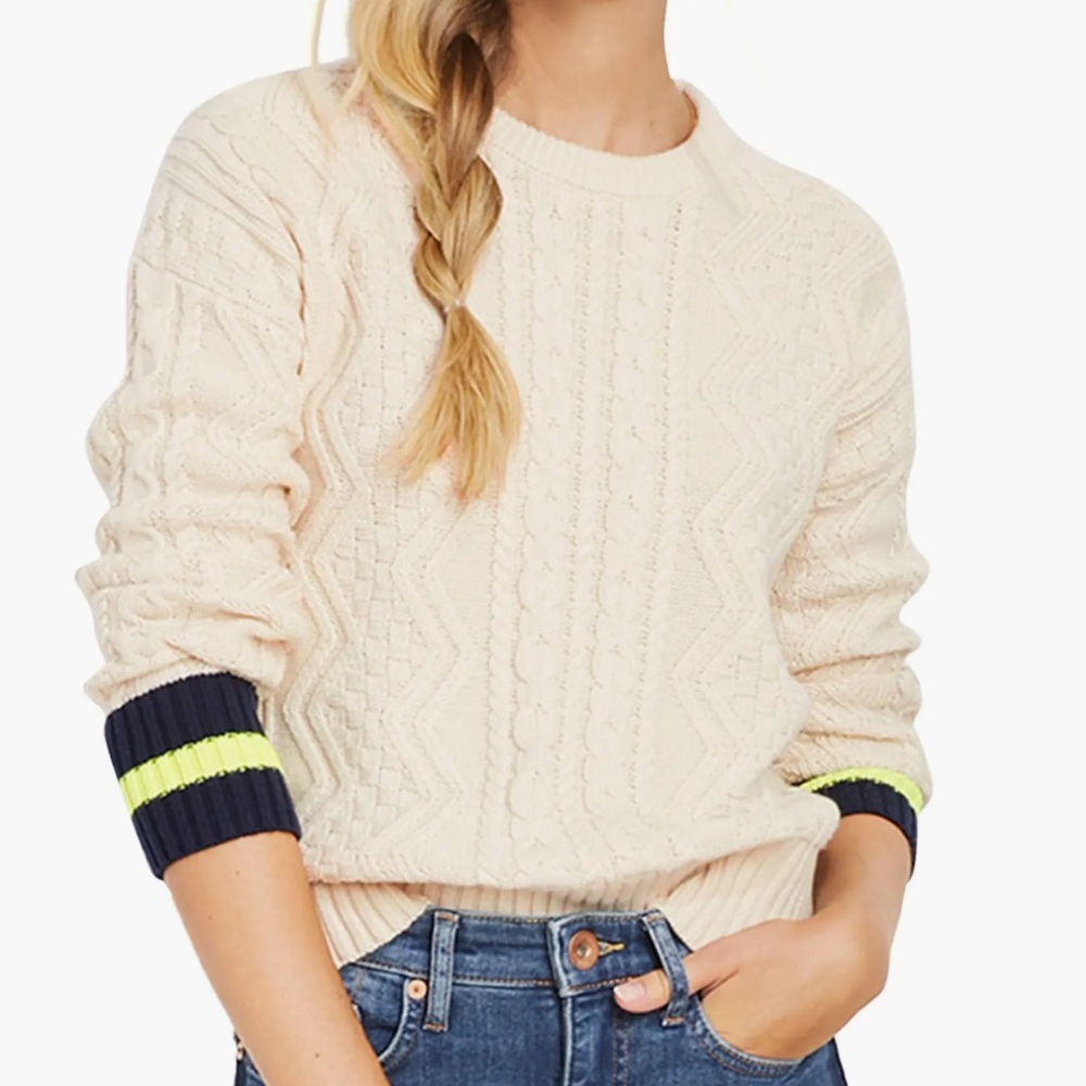 Vineyard Vines Varsity‎ Pop Fisherman Cable Knit Sweater Sz XL Ivory Cream